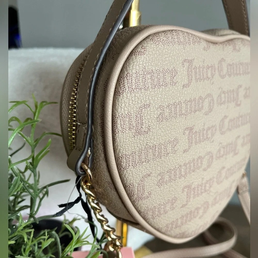 Juicy Couture Love Never Dies Heart Crossbody Tan Pink Gold + Wallet NWT